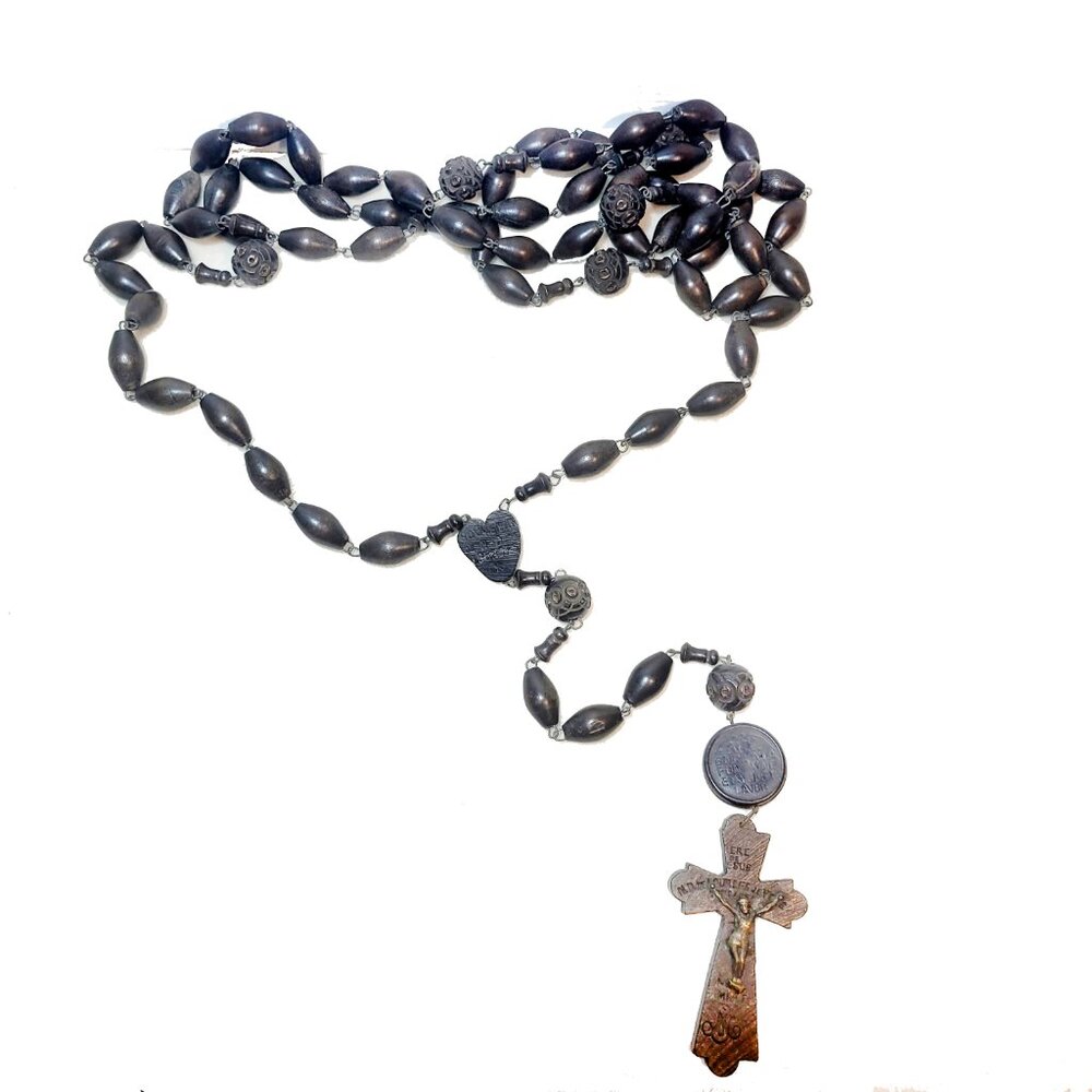 ✝️Antique Our Lady of Lourdes Wood Christian pilgrimage Wall Rosary✝️